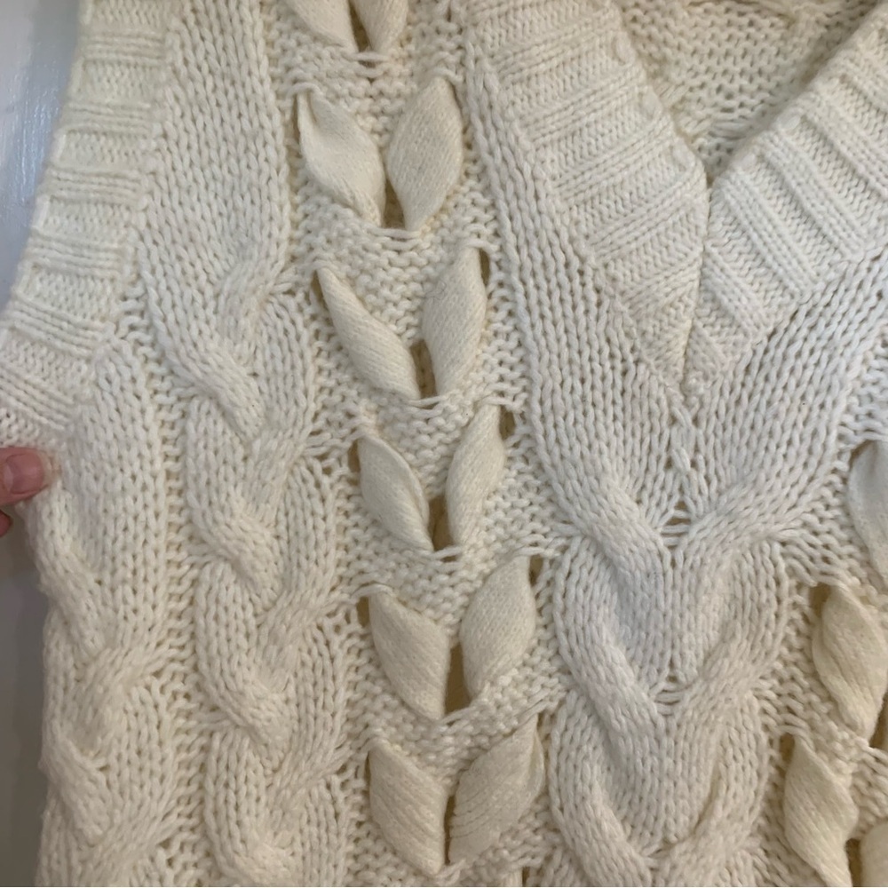 Zara Cable Knit Tie Detail Cream Sweater Vest Size Small Holiday Winter Preppy - Picture 3 of 10
